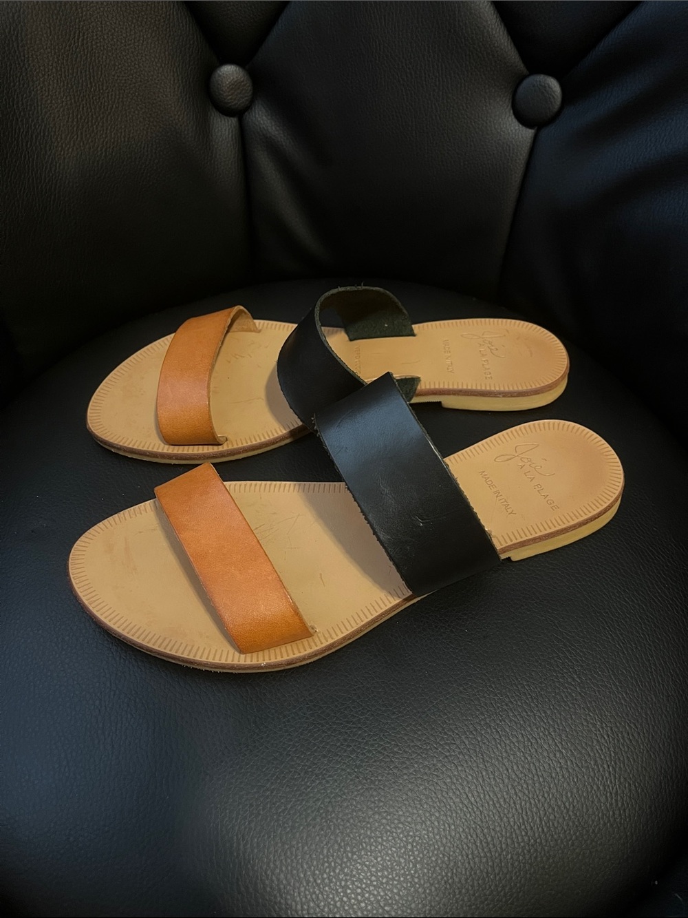 Joie A La Plage Two-Tone Slide Sandals — Black & Tan 36 (5.5US)